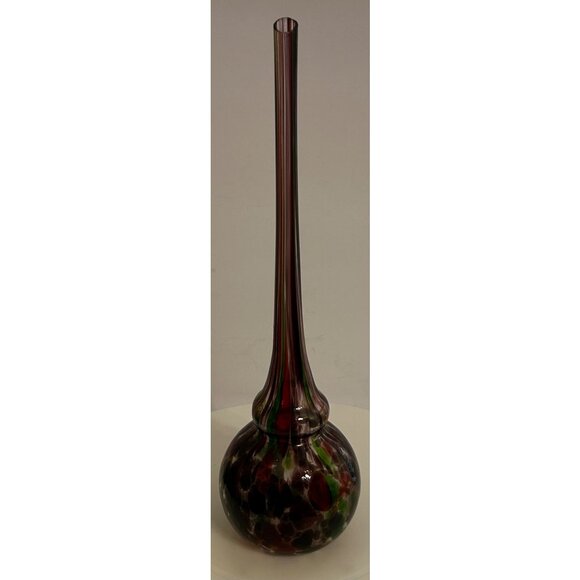 Hand Blown Murano Style Glass Bud Vase w/ Long Neck Multicolor Confetti Stretch - Picture 1 of 7